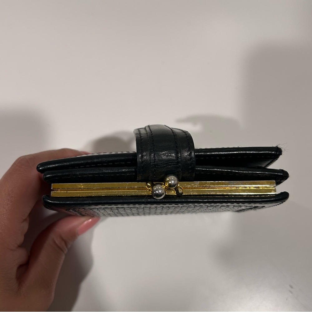 Vintage Coach Wallet black leather bifold kiss lock coin handwoven gold hardware - Picture 6 of 10
